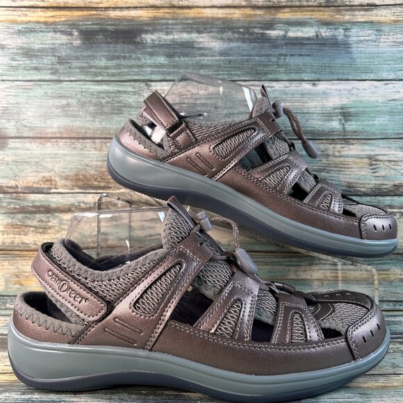 Orthofeet Shoes - Orthofeet Verona Fisherman Sandals Womens 9W Pewter Faux Leather Comfort Casual